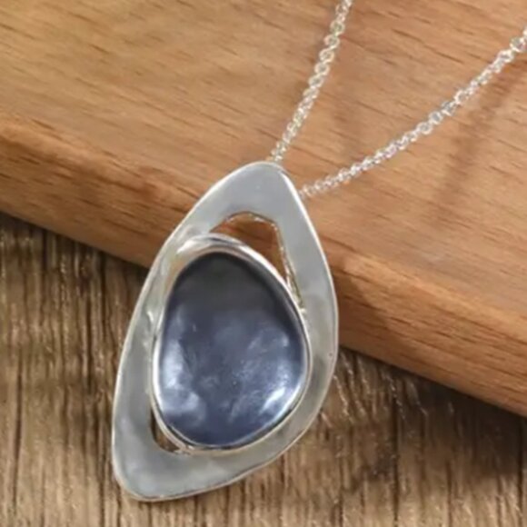 Simply Elegant - Blue Enamel Necklace - Sterling Silver Chain - Statement Piece - Picture 2 of 3